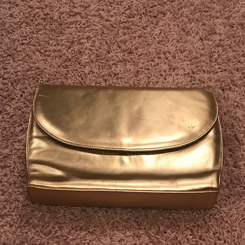 Gold leather clutch